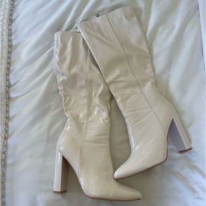 Faux lather white tall boots